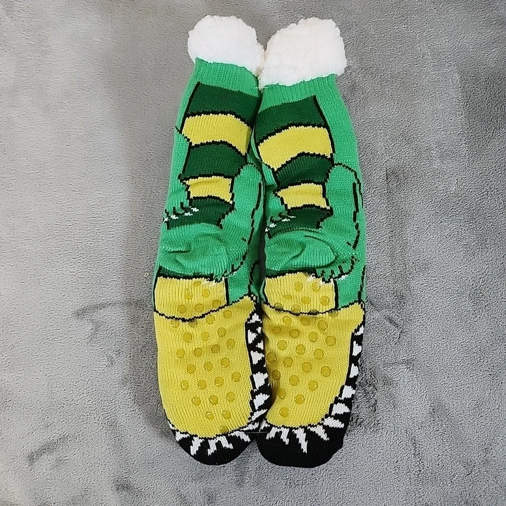 Sweet Home Slipper‎ Socks Mens O/S Green Crocodile Soft Cozy Fleece-Line Winter